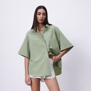 Zara Green Oversized Button-Up Shirt